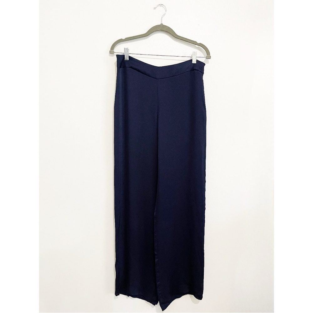Giorgio Armani 100% Pure Silk Made in Italy Wide Leg Trousers Navy Pants Size 44